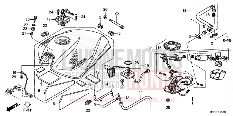 KRAFTSTOFFTANK von Hornet ABS PEARL SIENA RED (R320) von 2010